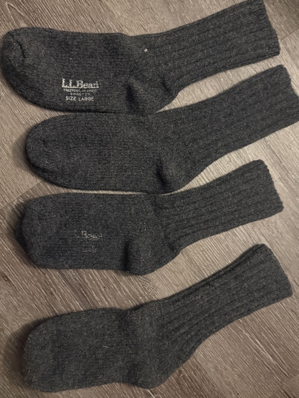 L.L. Bean Dark Gray Ribbed Wool-Blend Crew Socks